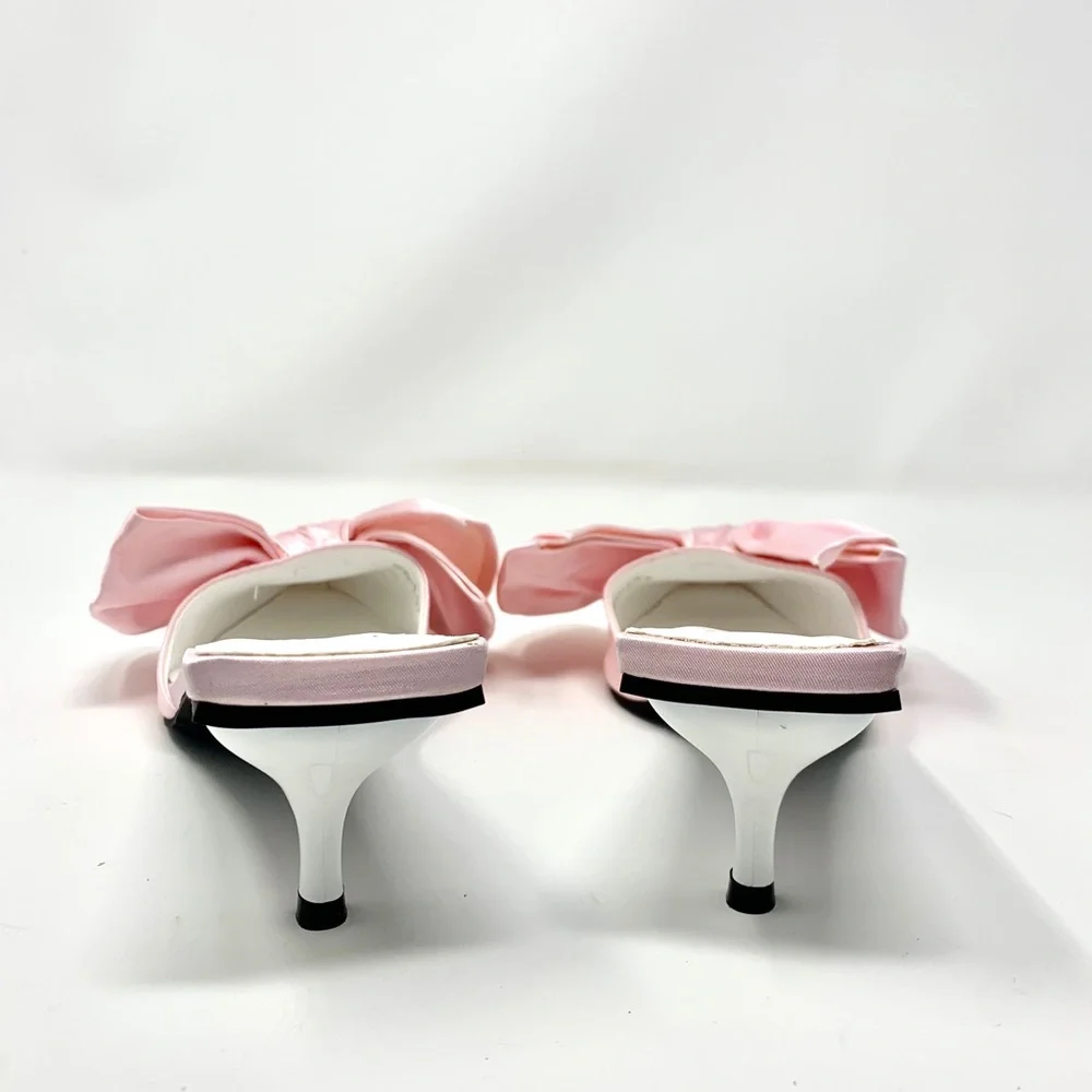 Pink Bow Pointed Toe Slip-On Heels - Picture 5 of 7